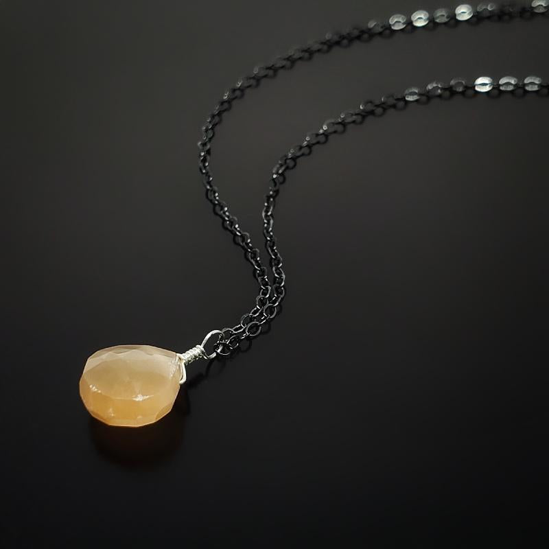 Necklace - Peach Moonstone Gemstone Oxidized Chain by Foamy Wader