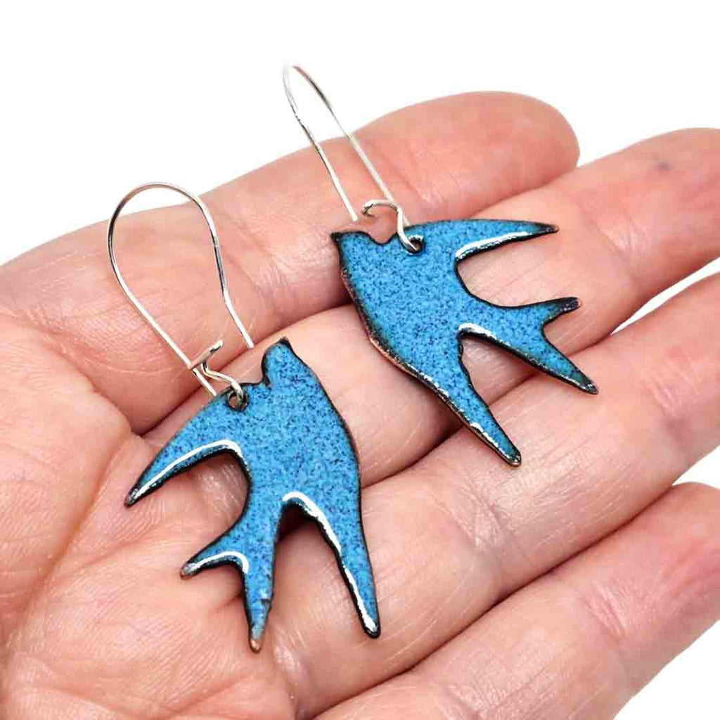 Earrings - Swallow Bird (Delft Blue) by Magpie Mouse Studios