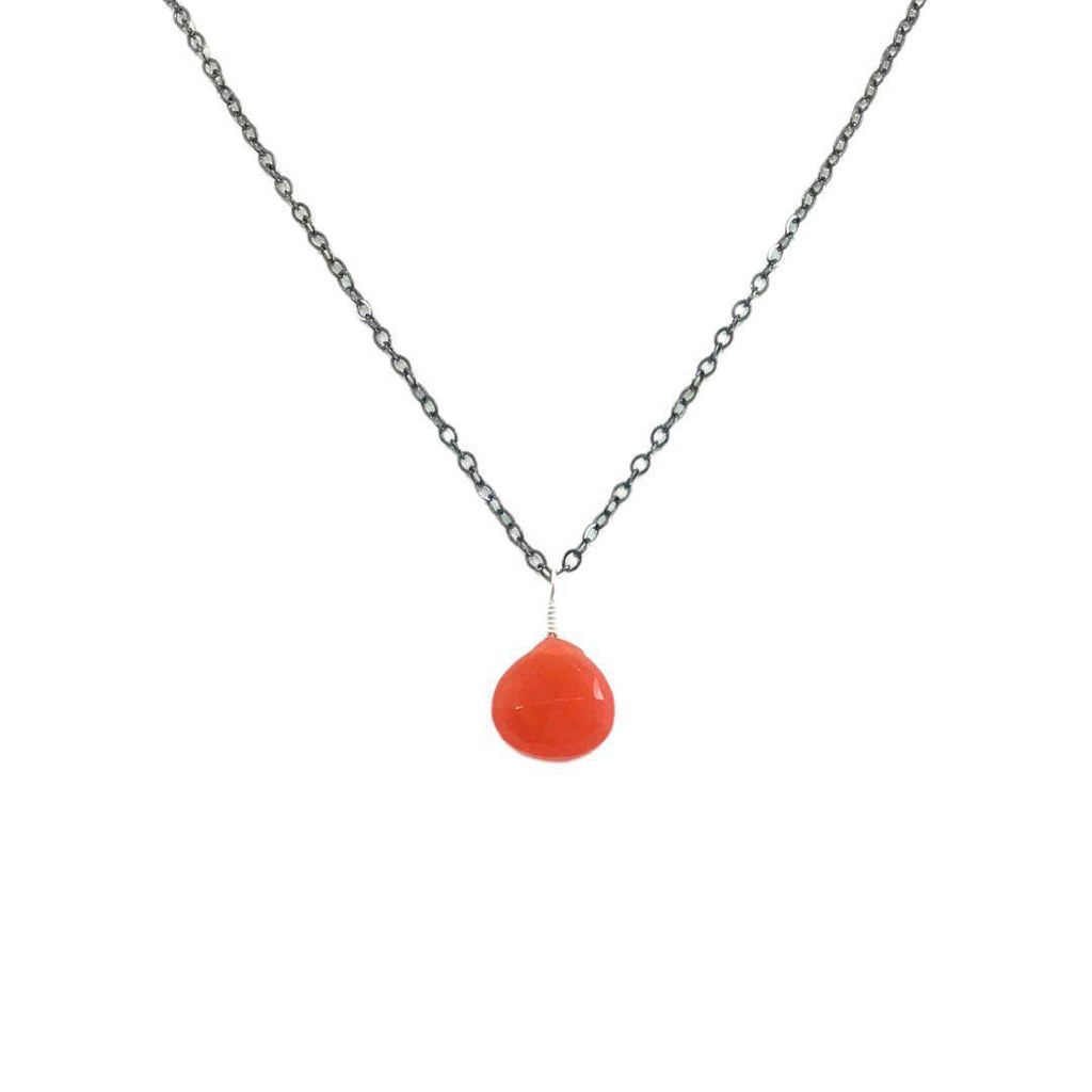 Necklace - Grapefruit Chalcedony Gemstone Oxidized Sterling by Foamy Wader