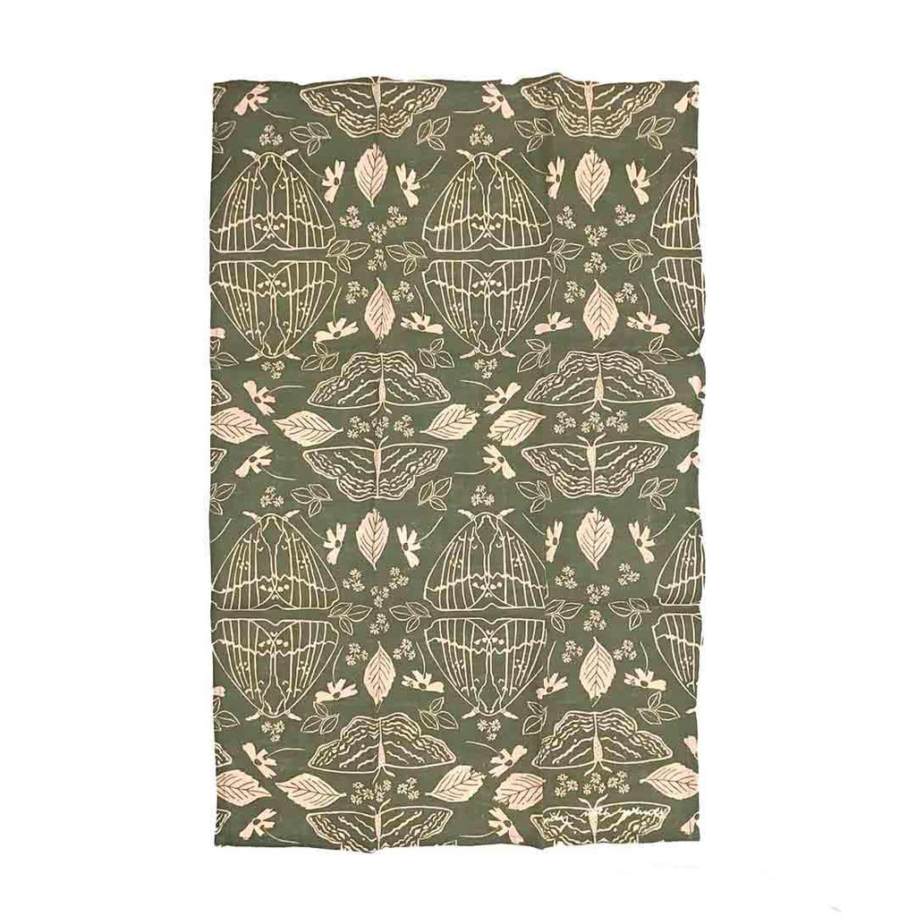 Tea Towel - Moths on Linen (Olive Green) by Emily Ruth Prints