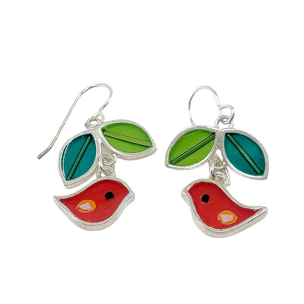 Earrings - Birds Leaf (Red) by Happy Art Studio