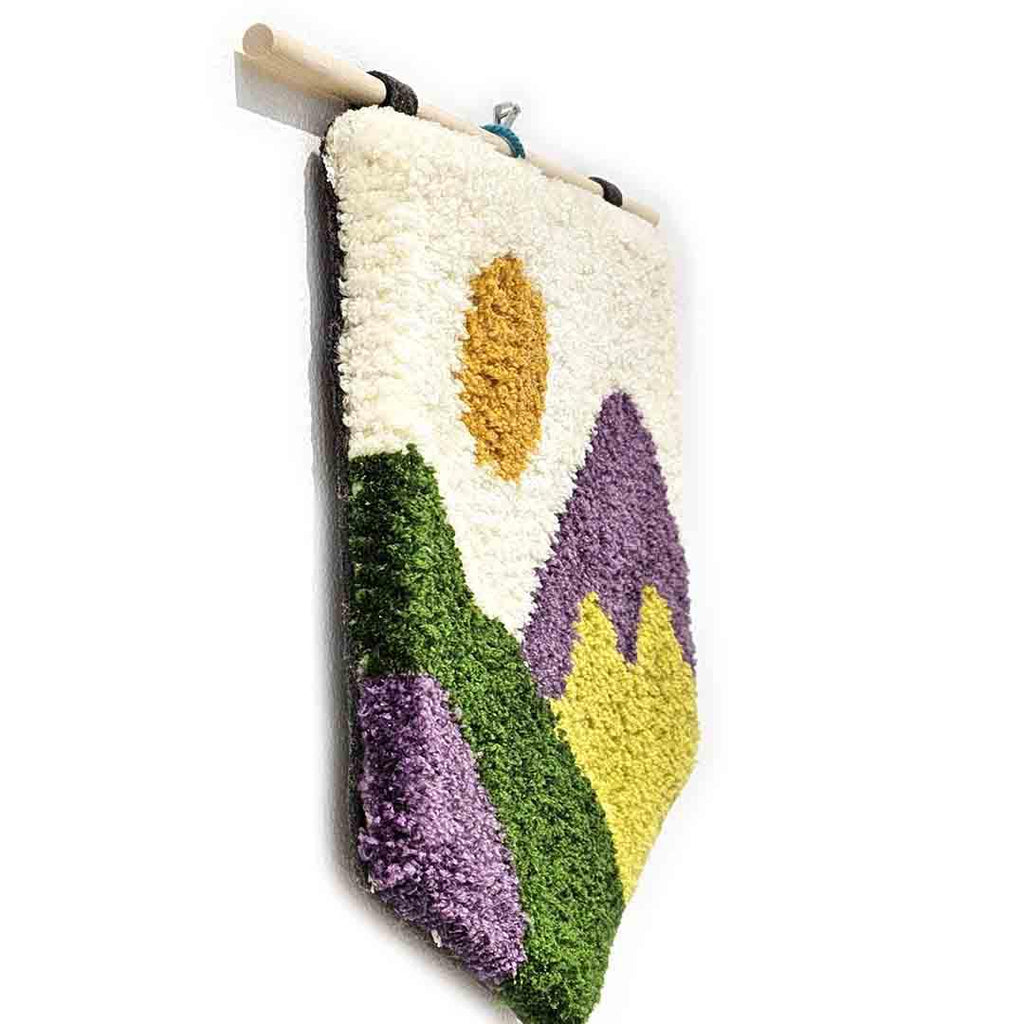 Wall Art - Purple Green Mountains on White Tufted Wall Flag by Hi Cutie