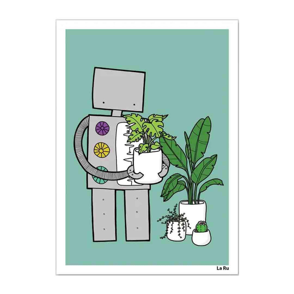Art Print - Robot Loves Plants Art Print by LaRu
