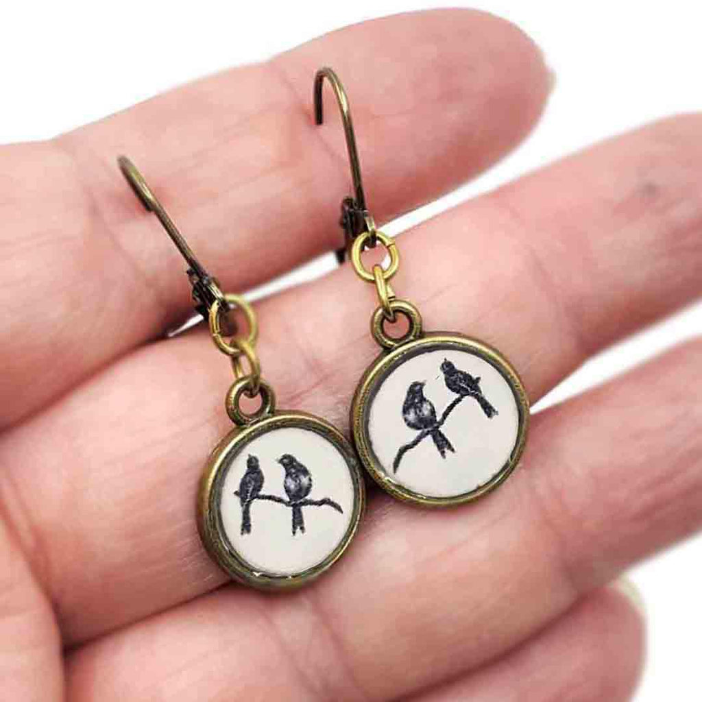 Earrings - Birds on a Branch Antiqued Brass by Christine Stoll | Altered Relics
