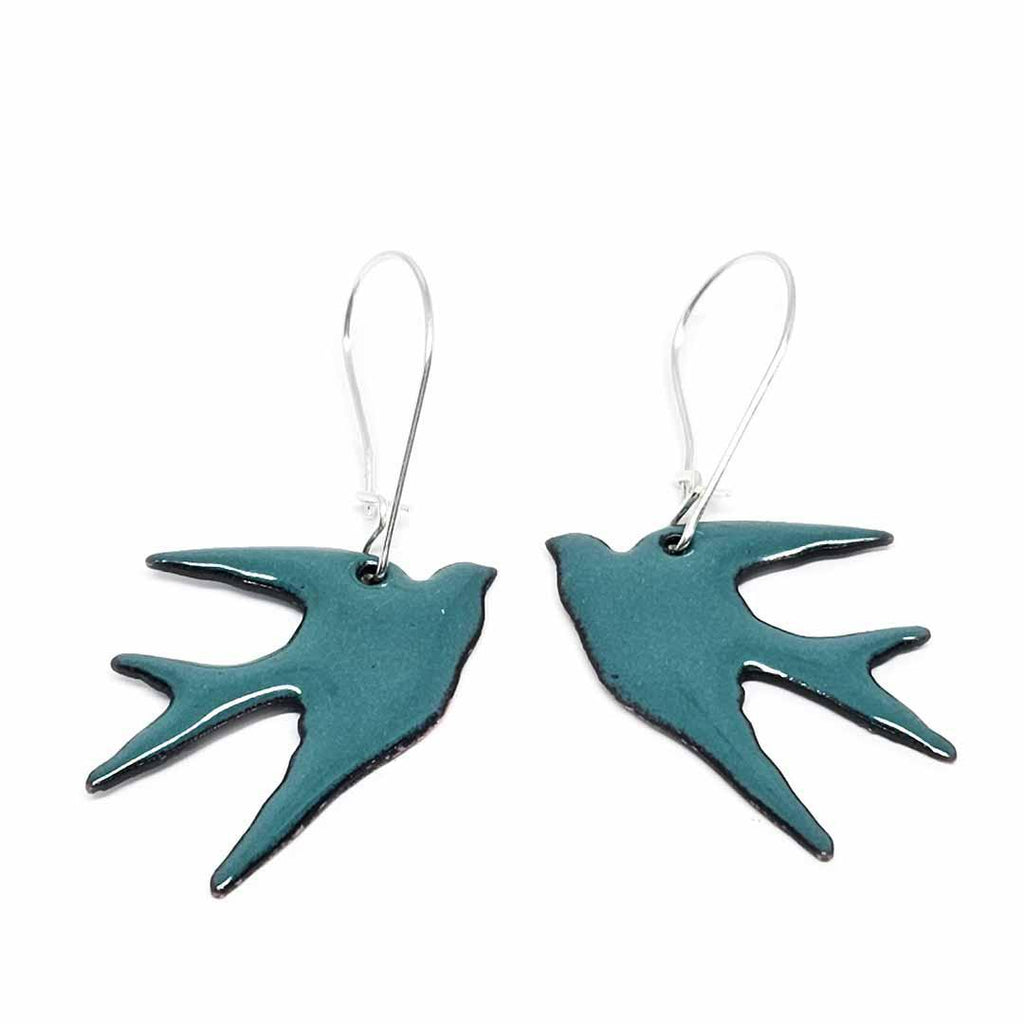 Earrings - Swallow Bird (Spruce) by Magpie Mouse Studios