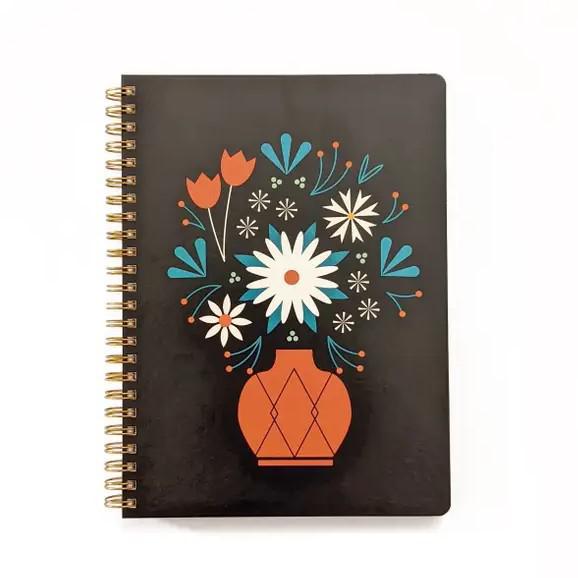Notebook - Red Vase Floral on Black Spiral Bound by Amber Leaders Designs