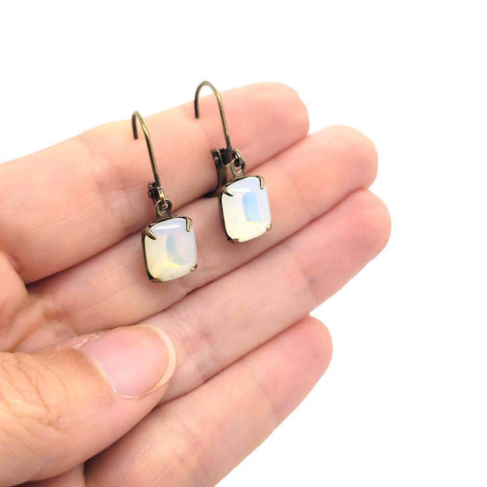 Drop Earrings - Whites and Crystals - Antiqued Brass Vintage Rhinestones (Assorted Shapes) by Christine Stoll | Altered Relics