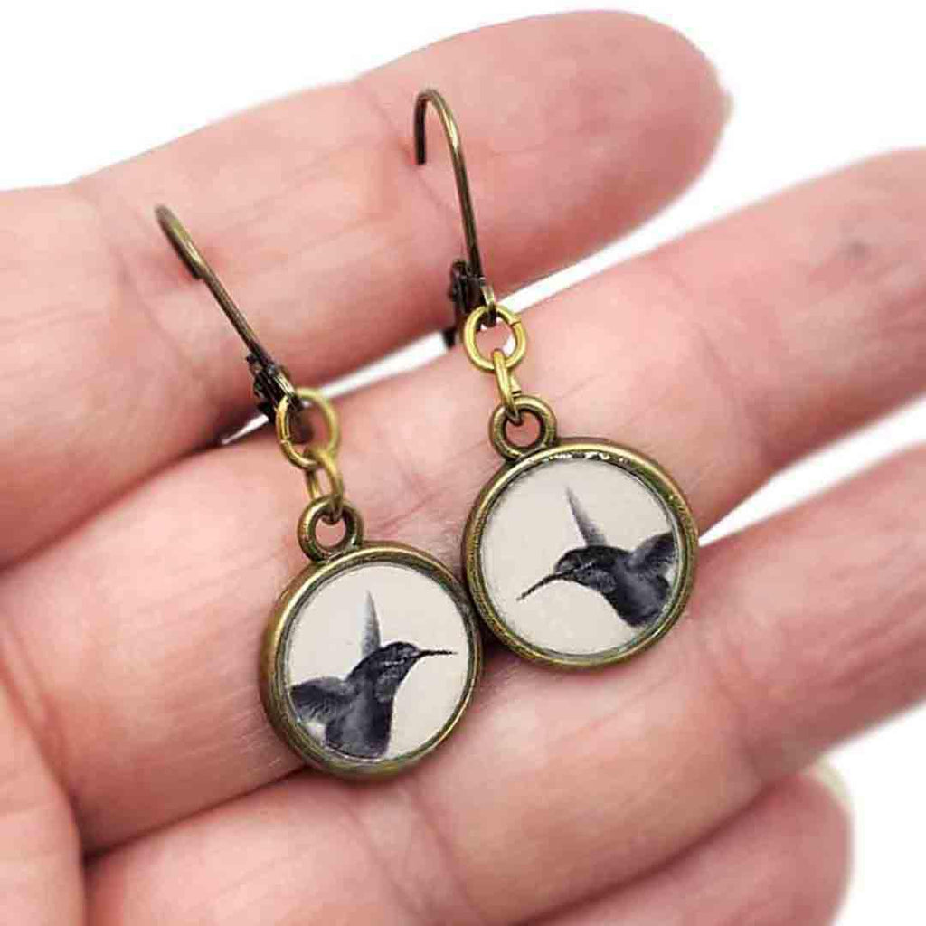 Earrings - Hummingbird Antiqued Brass by Christine Stoll | Altered Relics