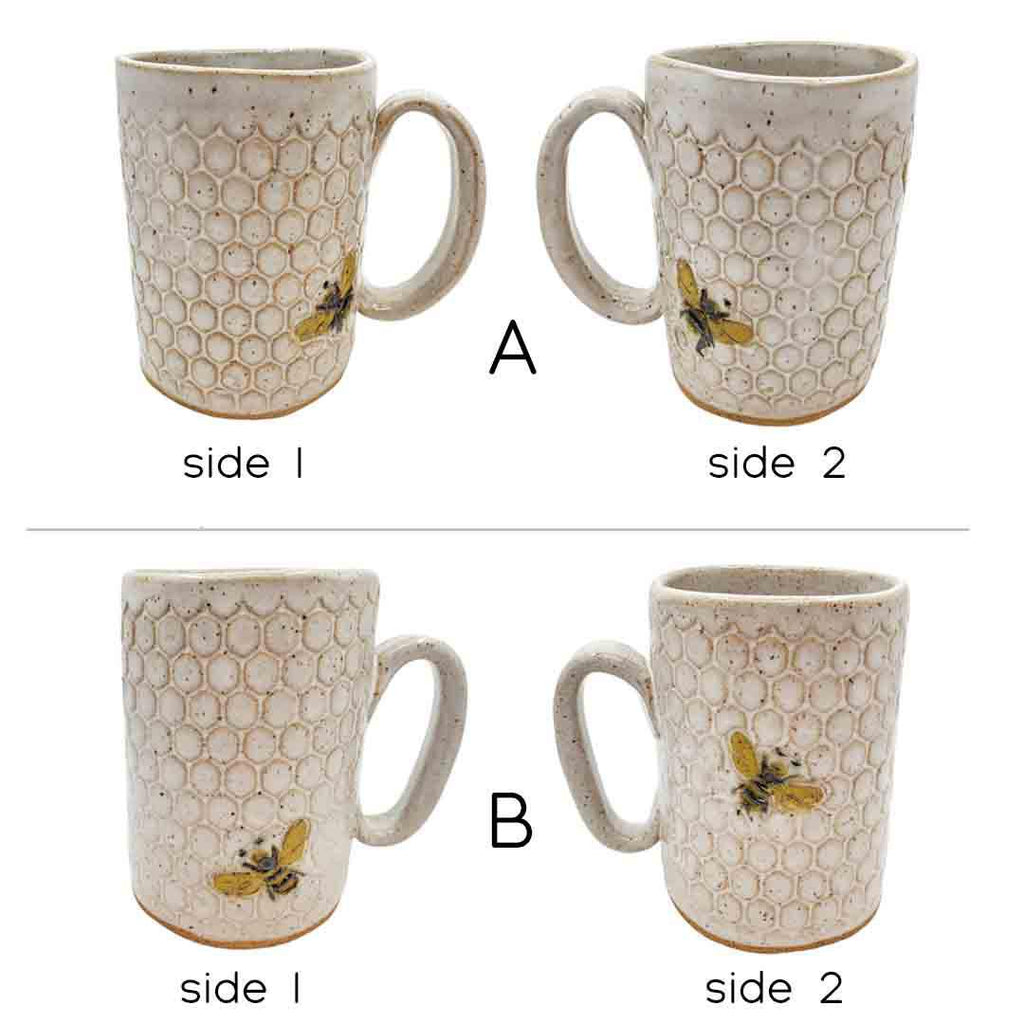 Mug - 16oz - Bees on Honeycomb Ceramic Mug (A or B) by White Squirrel Clayworks