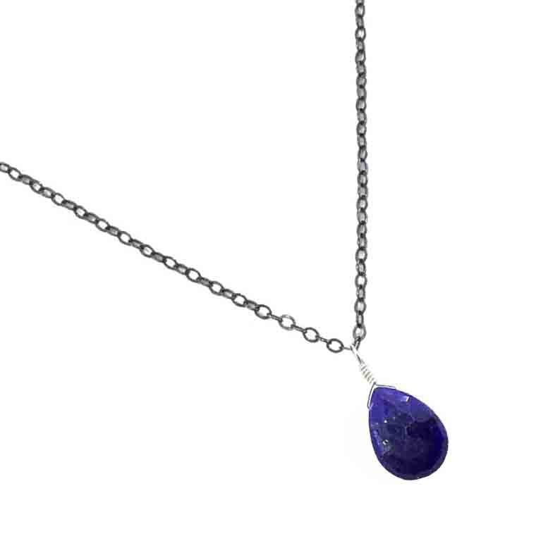 Necklace - Gemstone Cobalt Gold Lapis Lazuli Oxidized Sterling by Foamy Wader