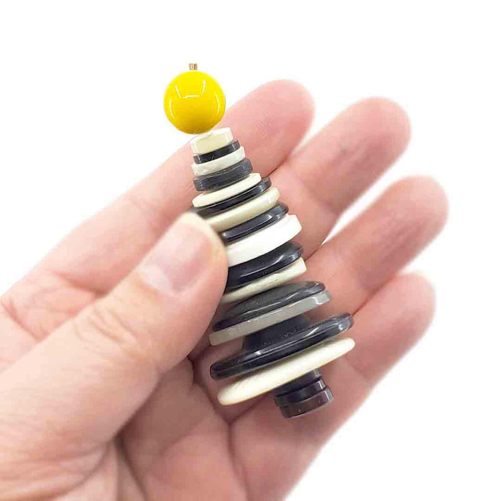 Ornament - Button Tree - Black and White with Yellow Topper by XV Studios