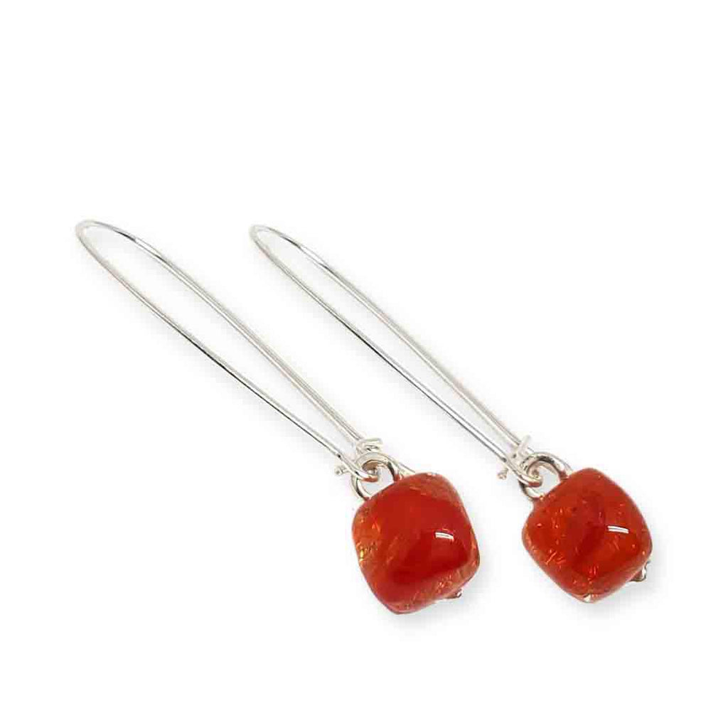 Earrings - Square (Bright Orange) Medium Wire by Glass Elements