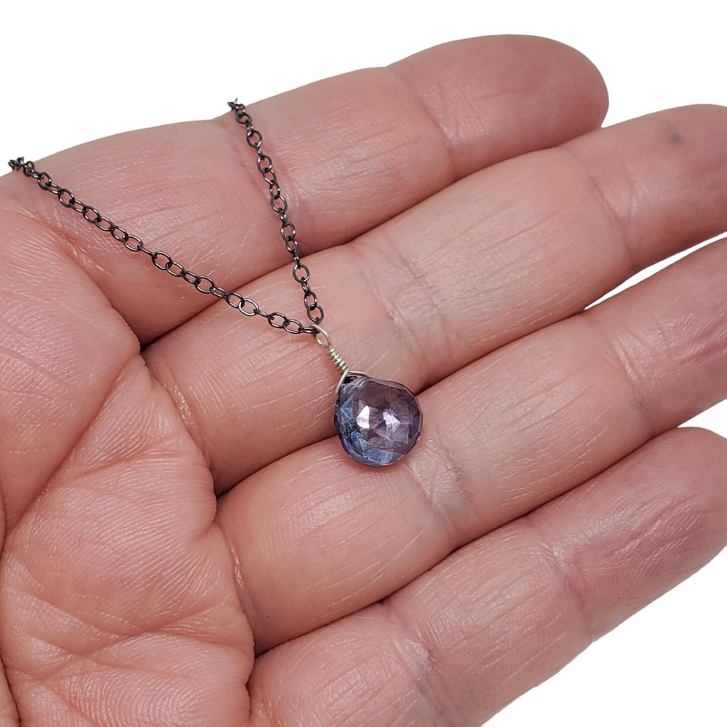 Necklace - Azure Blue Mystic Quartz Gemstone Oxidized Sterling by Foamy Wader