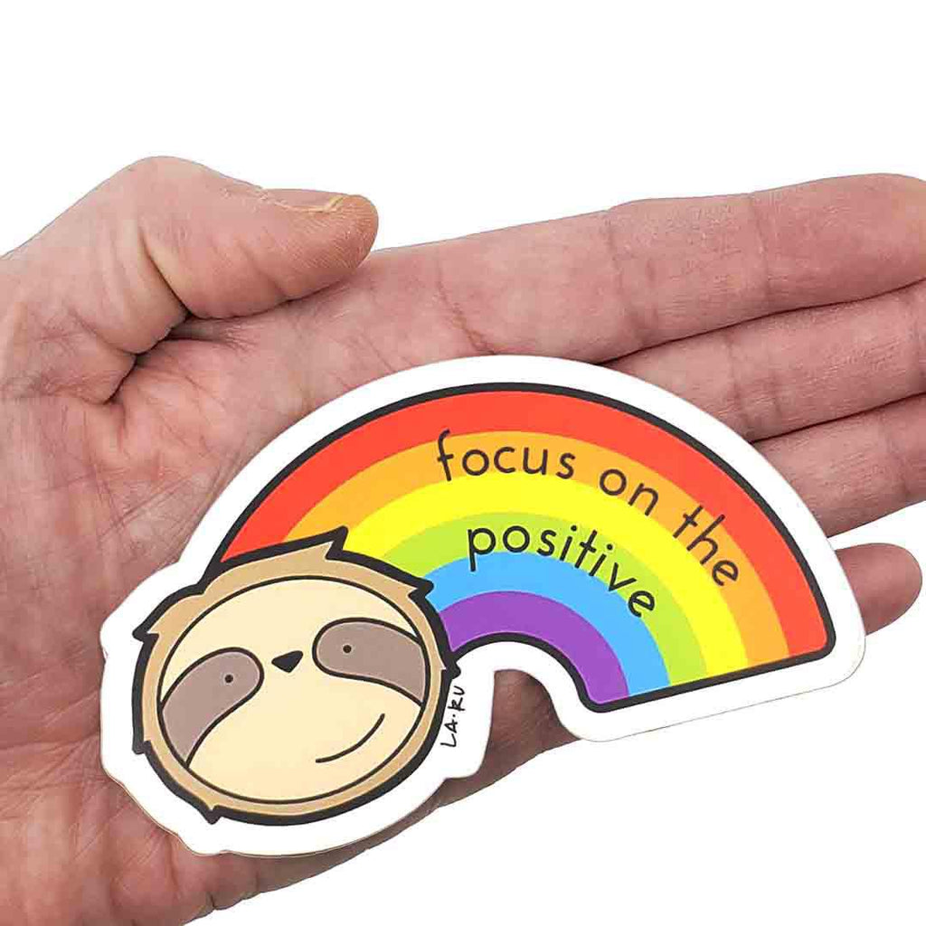 Sticker - Focus on the Positive Rainbow Sloth by La Ru