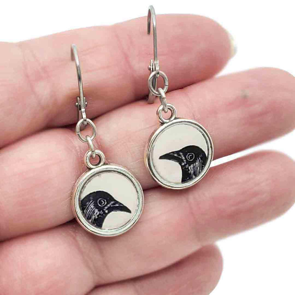 Earrings - Crow Close-Up Antiqued Silver by Christine Stoll | Altered Relics