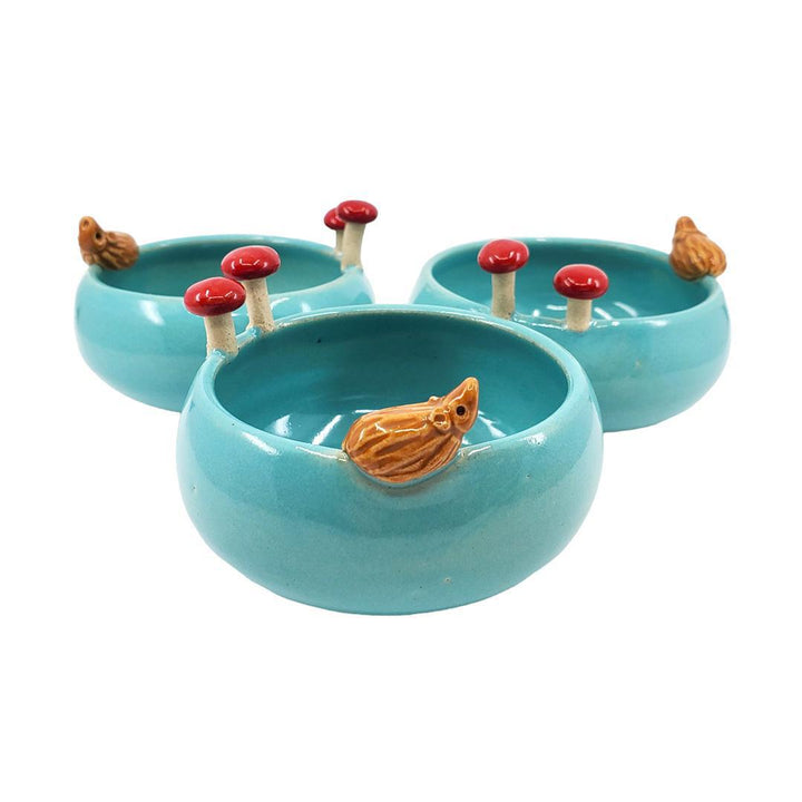 Bowl - Small Hedgehog with Mushrooms (Turquoise) by Tasha McKelvey