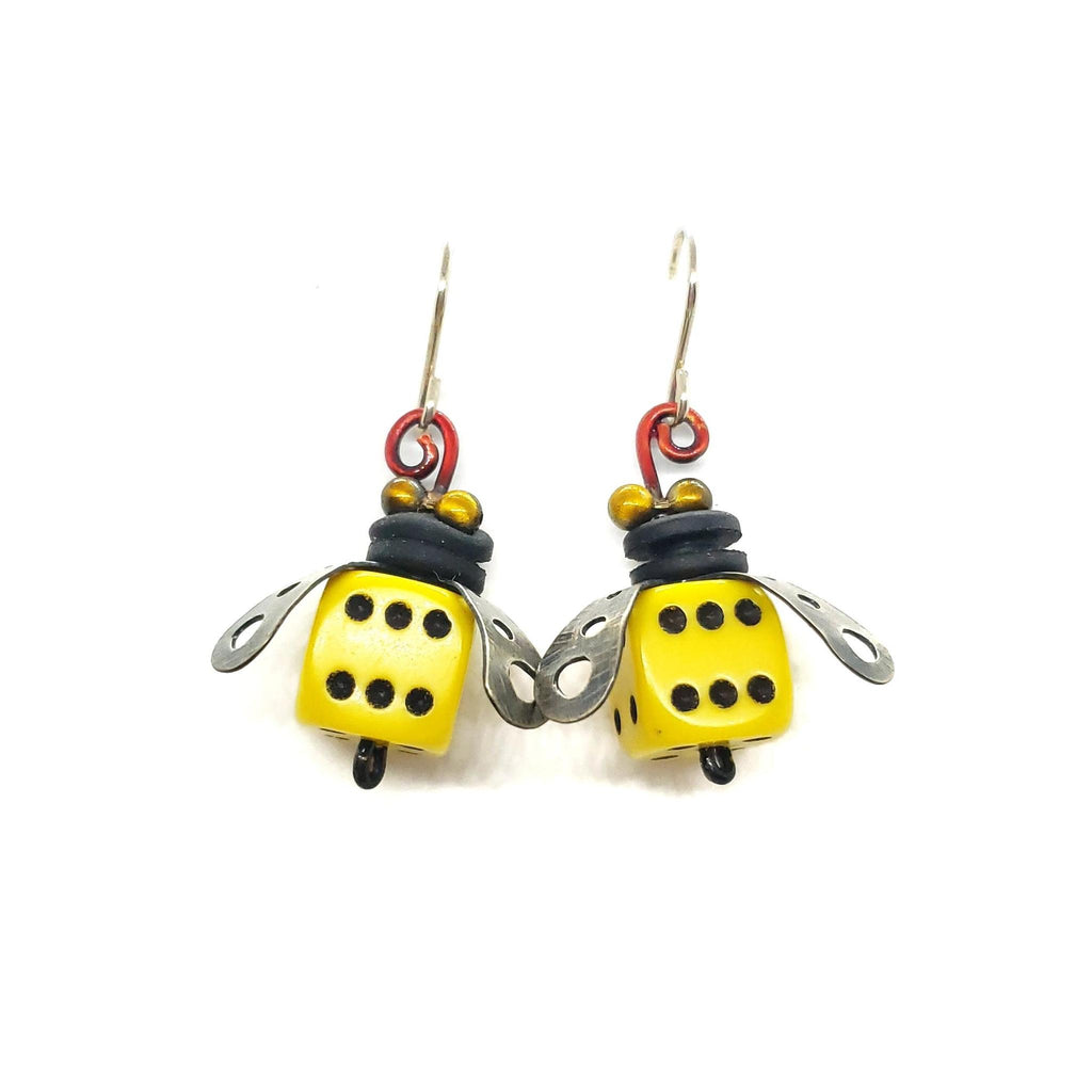 Earrings - Boxcar Dice Bees by Chickenscratch
