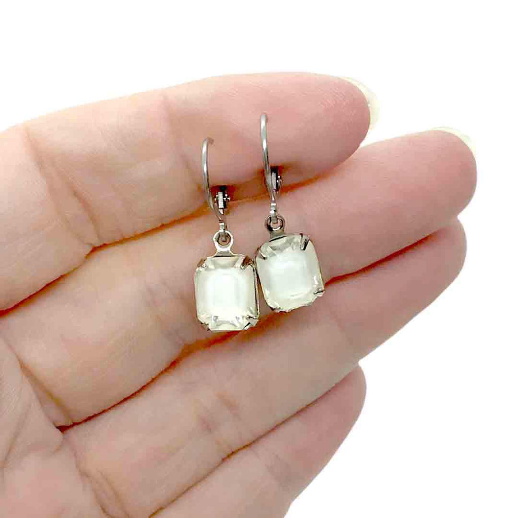 Drop Earrings - Whites and Crystals - Stainless Steel Vintage Rhinestones (Assorted Shapes) by Christine Stoll | Altered Relics