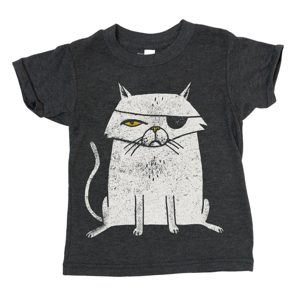Kids Tee - Evil Cat Charcoal Black Tee (2T - L) by Factory 43