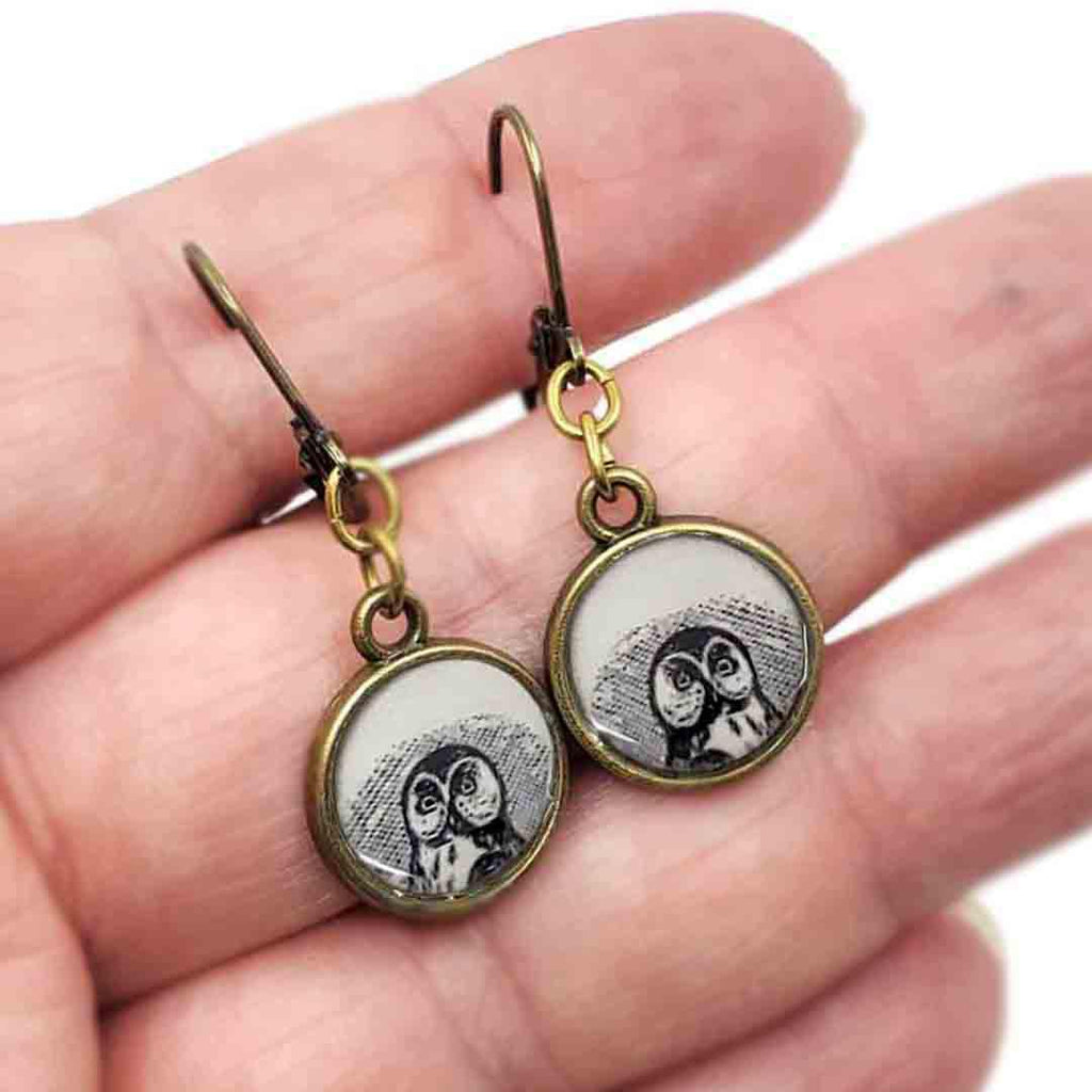 Earrings - Owl Antiqued Brass by Christine Stoll | Altered Relics