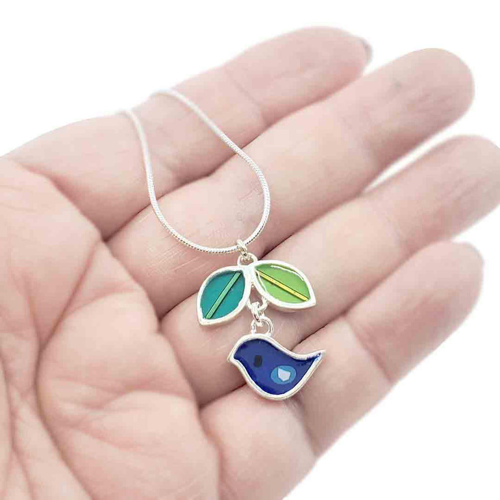 Necklace - Bird Leaf (Dark Blue) by Happy Art Studio