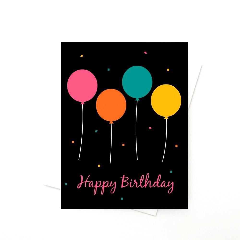 Card - Birthday - Happy Birthday Balloons on Black by Amber Leaders Designs