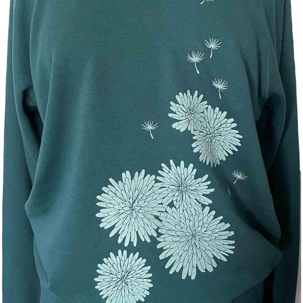 Sweatshirt - Dandelion Soft White on Dark Teal Pullover by Uzura