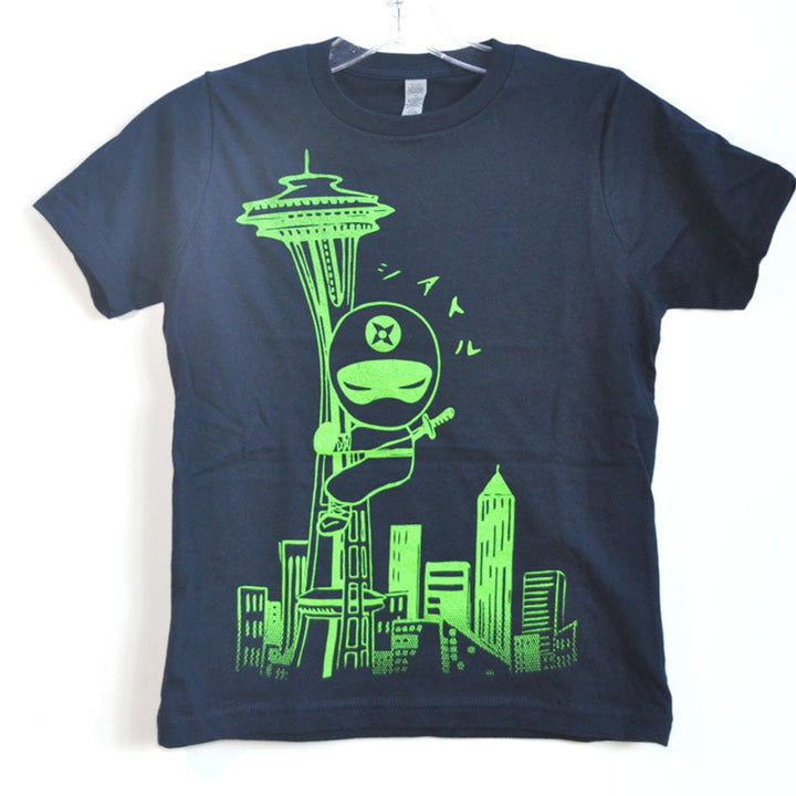 Kids Tee - Seattle Ninja Green on Navy Crewneck (2T, 4T, Youth XS - XL) by Namu