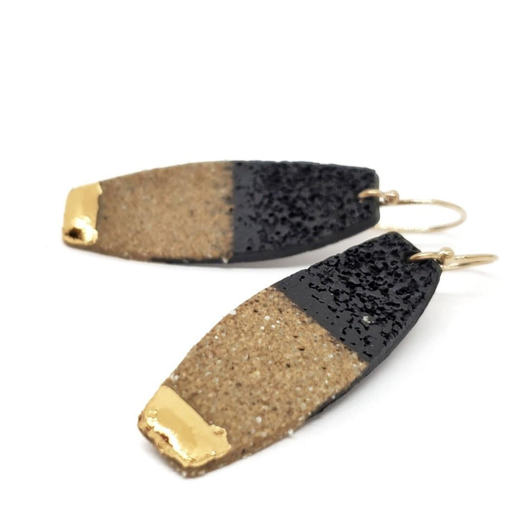 Earrings – Drops – Anini Board (Black Sand Gold) by Almeda Jewelry