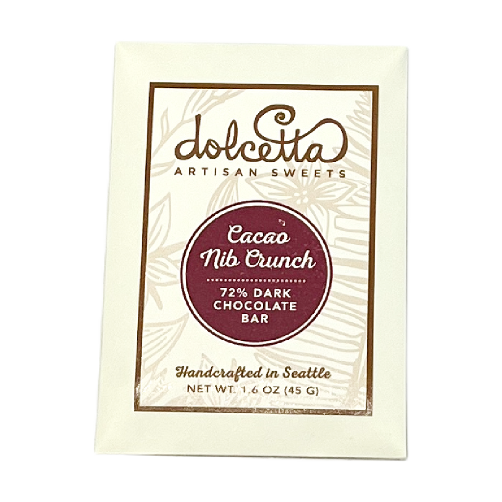 Bar - Cacao Nib Crunch 72% Dark Chocolate by Dolcetta Artisan Sweets