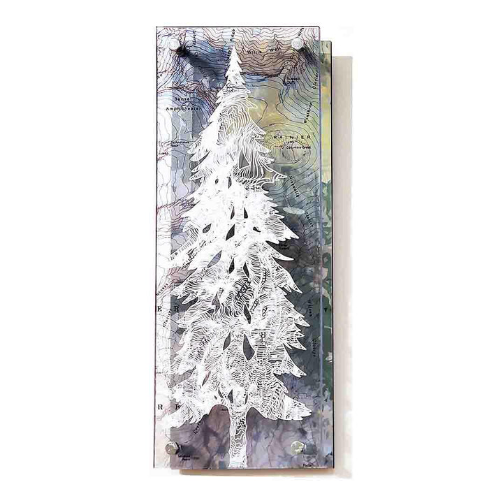 Wall Art - 6x16in - Pine Tree Mount Rainier Floating Frame Map by Modern Terrain