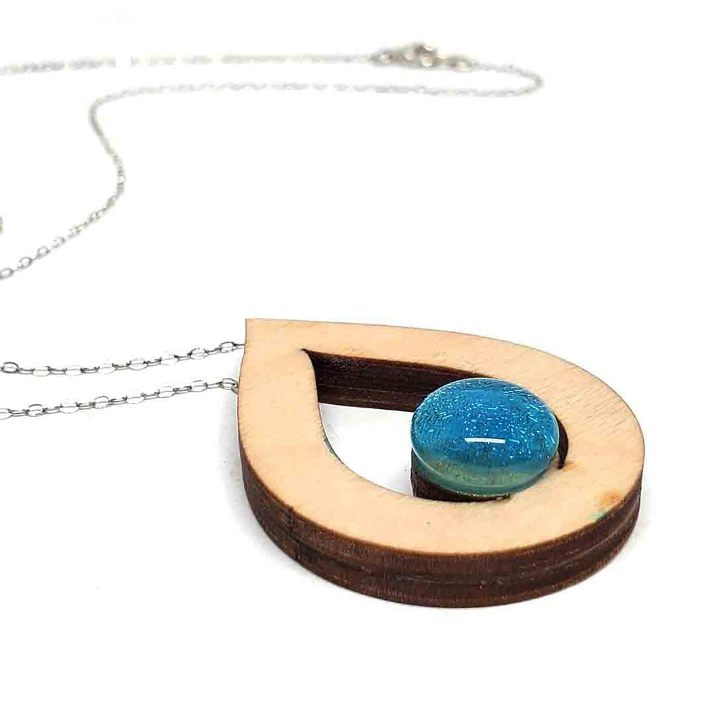 Necklace - Teardrop Maple (Icy Blue) by Glass Elements