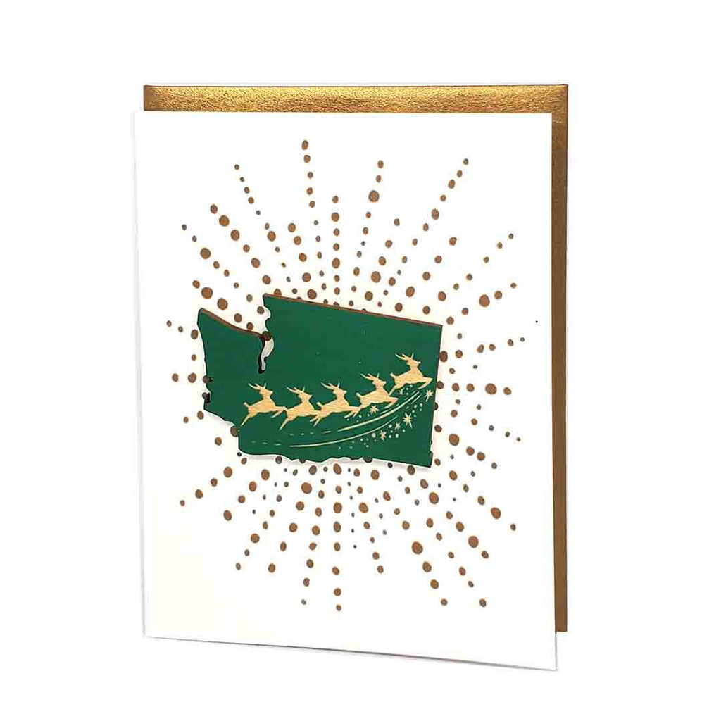 Magnet Card - WA State Reindeer (Holly Green) on White Letterpress Card by SnowMade