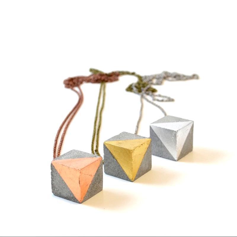 Necklace - Metallic Concrete Cube Pendant (Assorted Colors) by Studio Corbelle