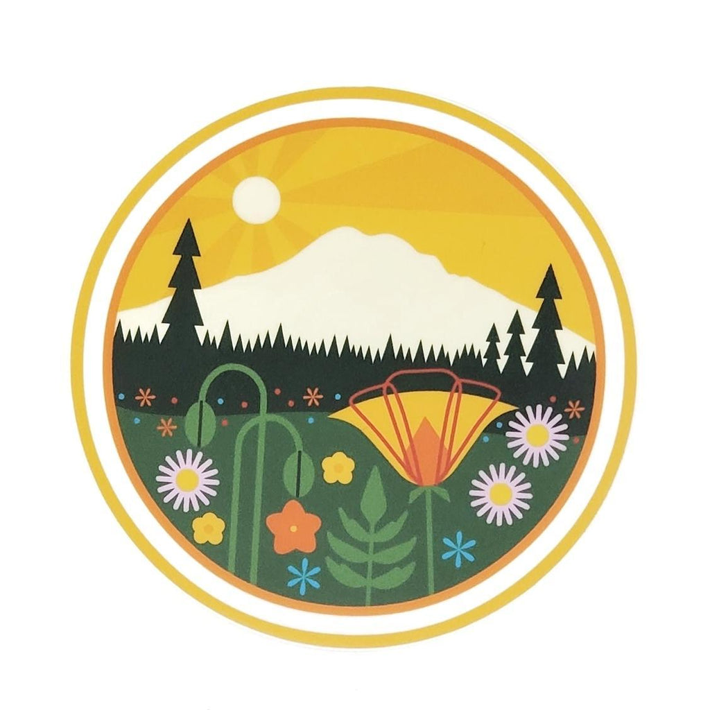 Sticker - Mount Rainier Yellow Sky Round by Amber Leaders Designs