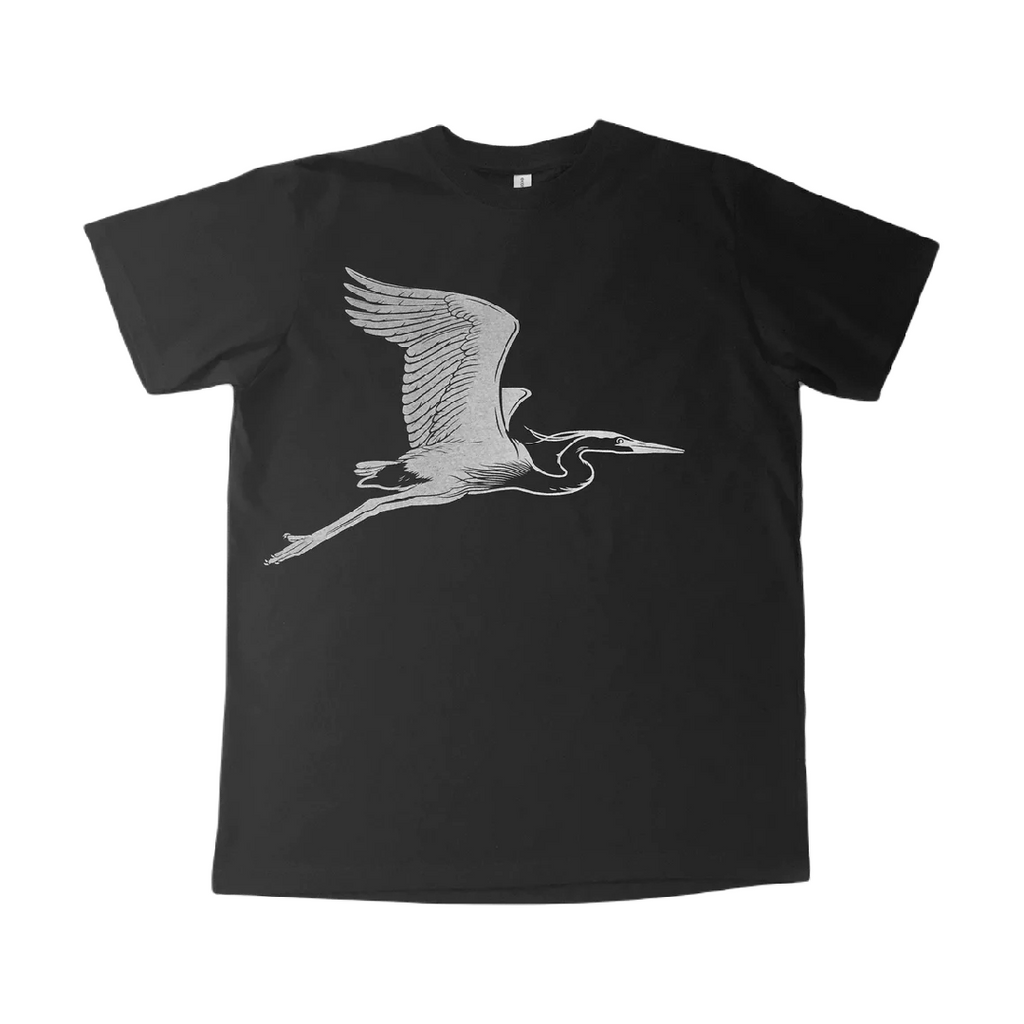 Short Sleeve - Heron on Black Organic Cotton by Uzura