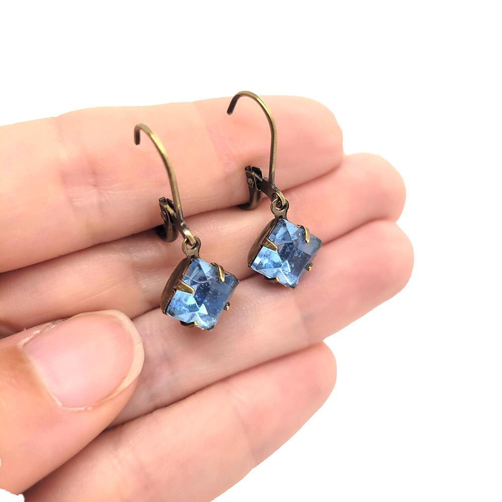Drop Earrings - Blues - Antiqued Brass Vintage Rhinestones (Assorted Shapes) by Christine Stoll | Altered Relics