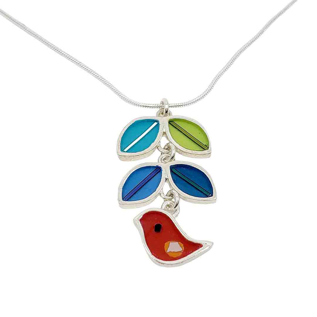 Necklace - Bird Vine (Red Bird) by Happy Art Studio
