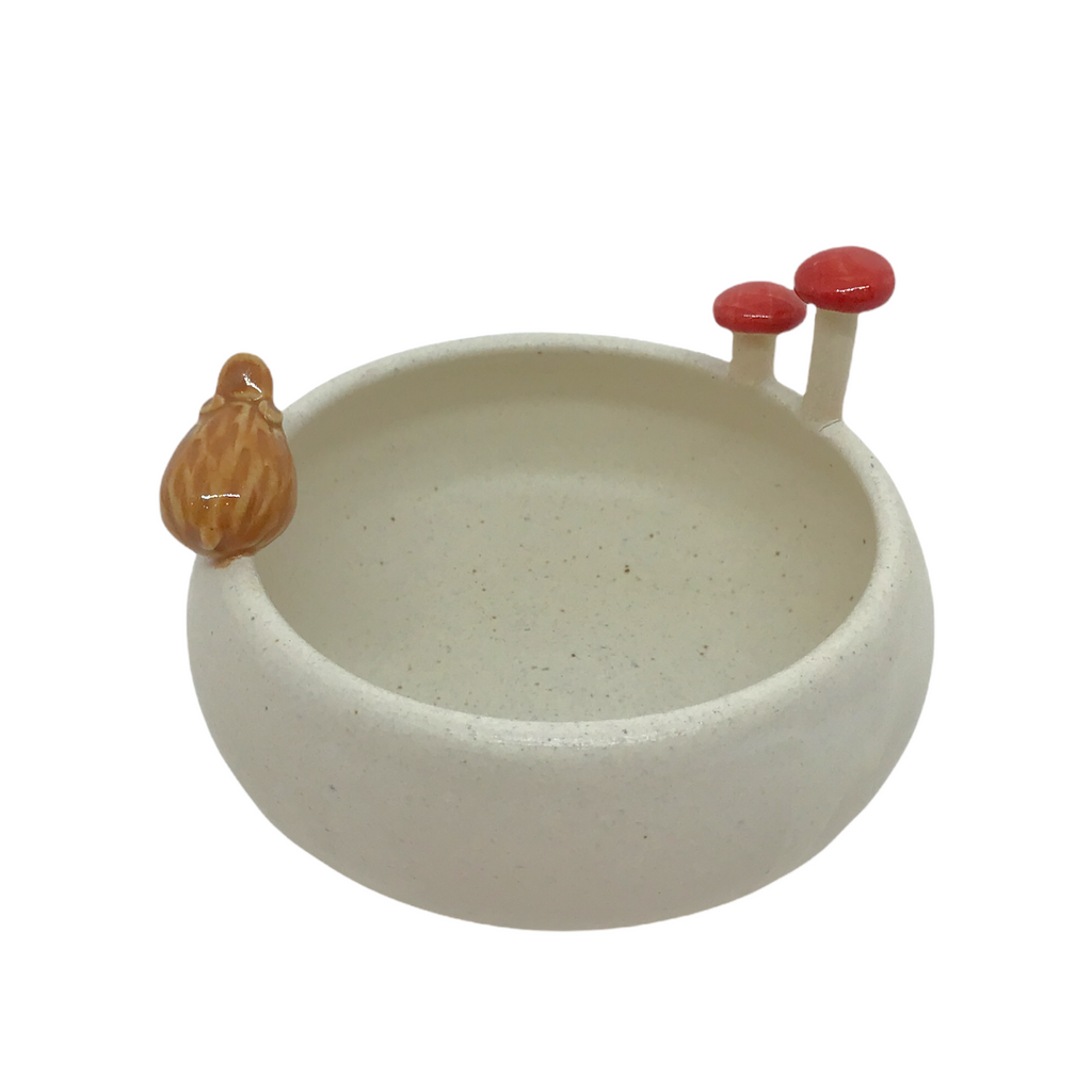 Bowl - Small Hedgehog with Mushrooms (White) by Tasha McKelvey