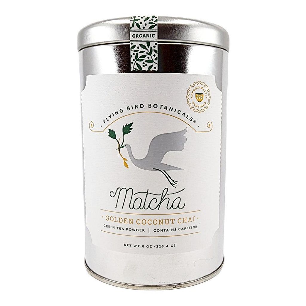 Tea - 8oz (226 servings) - Matcha Golden Coconut Chai Extra Large Tin by Flying Bird Botanicals