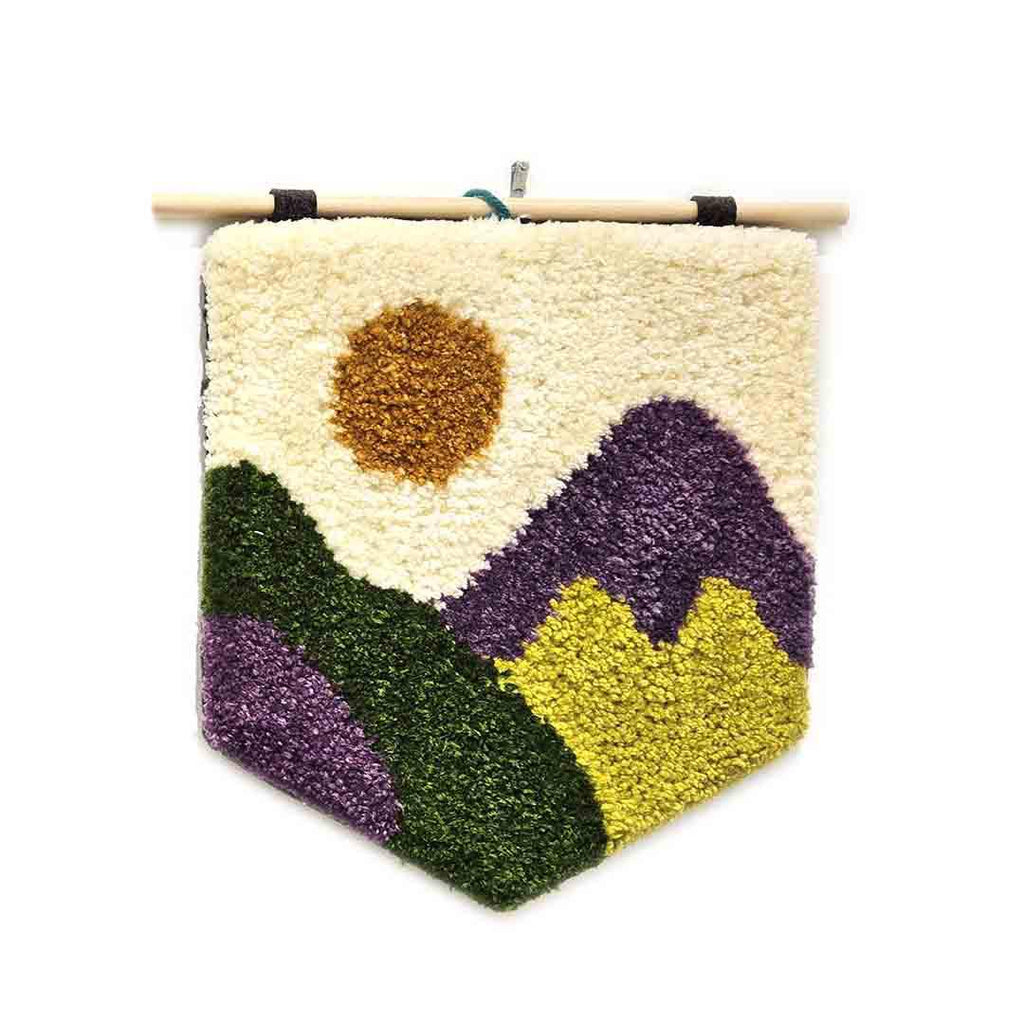 Wall Art - Purple Green Mountains on White Tufted Wall Flag by Hi Cutie