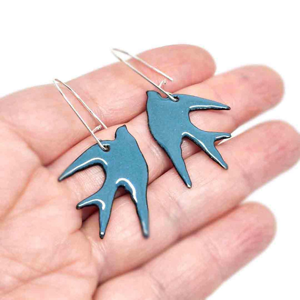 Earrings - Swallow Bird (Delft Blue) by Magpie Mouse Studios