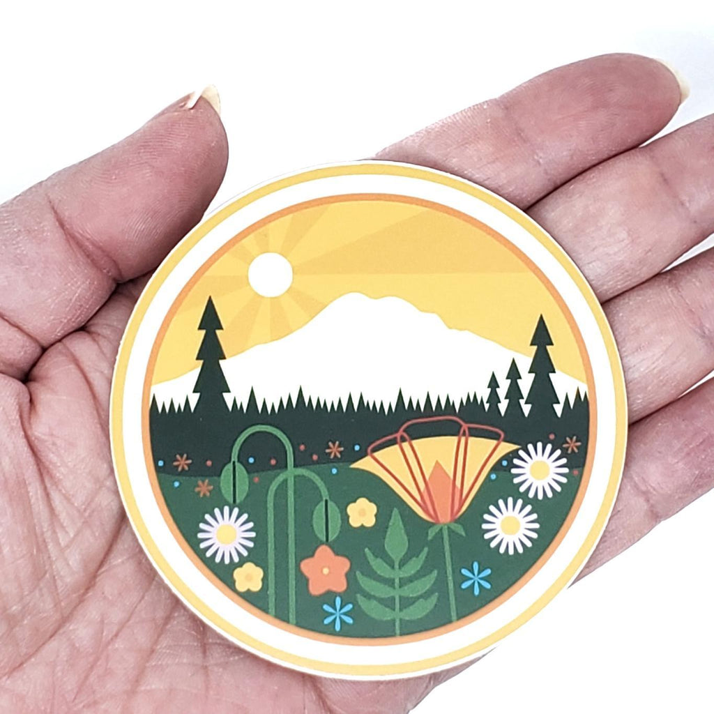 Sticker - Mount Rainier Yellow Sky by Amber Leaders Designs