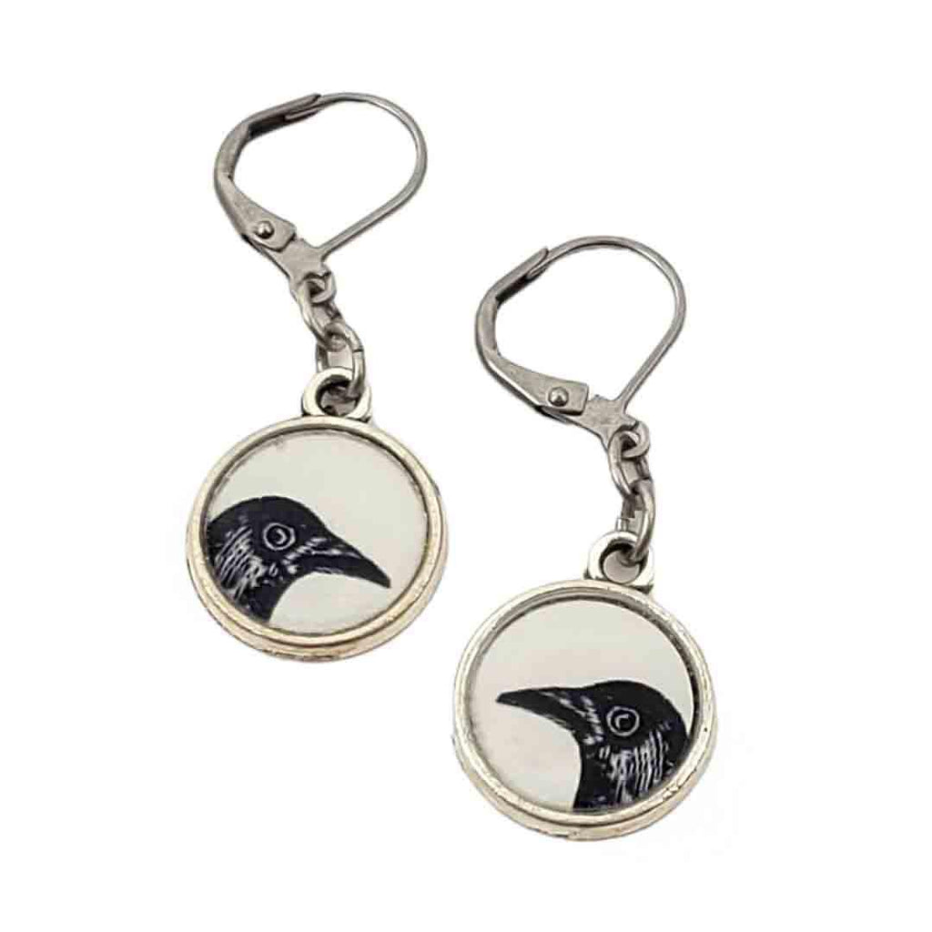 Earrings - Crow Close-Up Antiqued Silver by Christine Stoll | Altered Relics