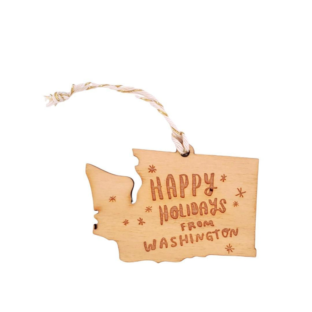 Ornaments - Small - WA State Happy Holidays from Washington (Natural) by SnowMade