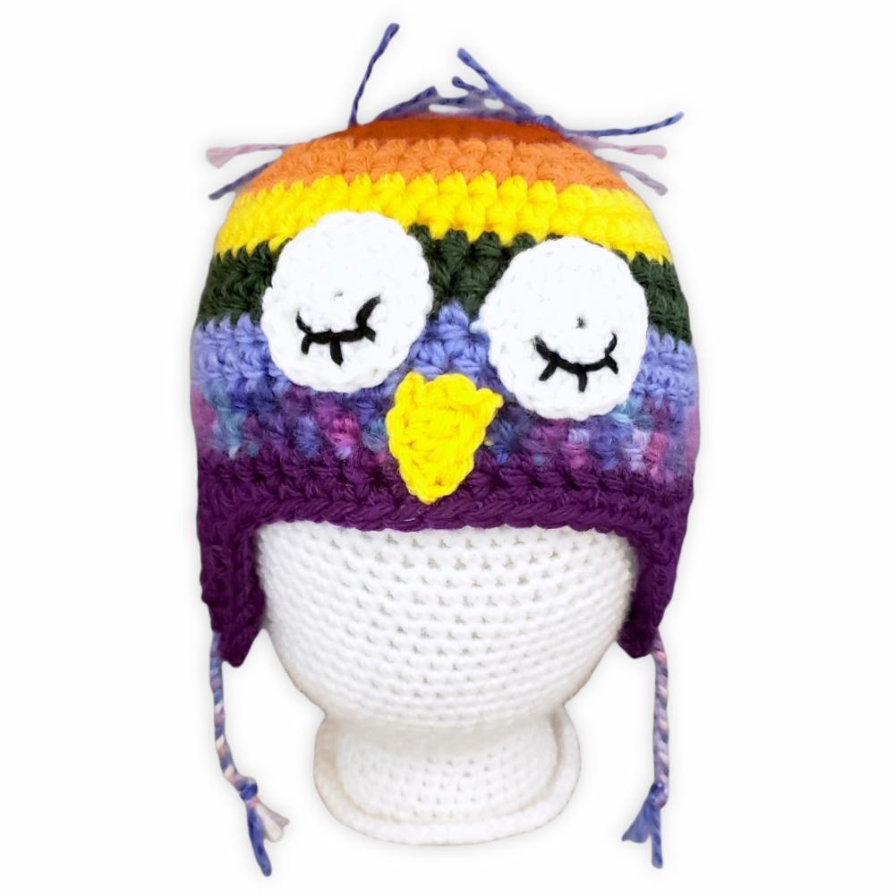Hat - Toddler - Owl (Rainbow with Pastel Tufts) by Scary White Girl