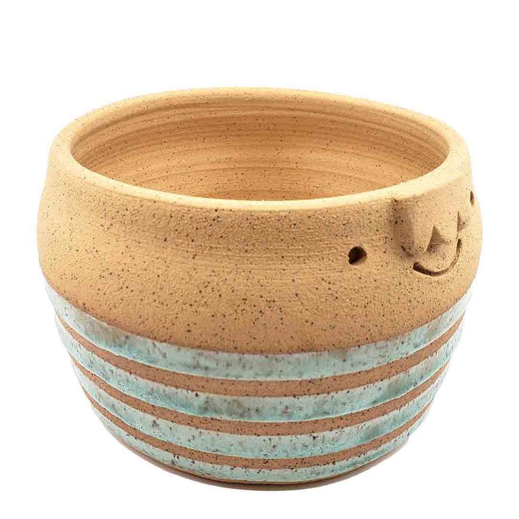 Friendly Pot - XL - Rounded with Teal Stripes by Kathy Manzella Ceramics