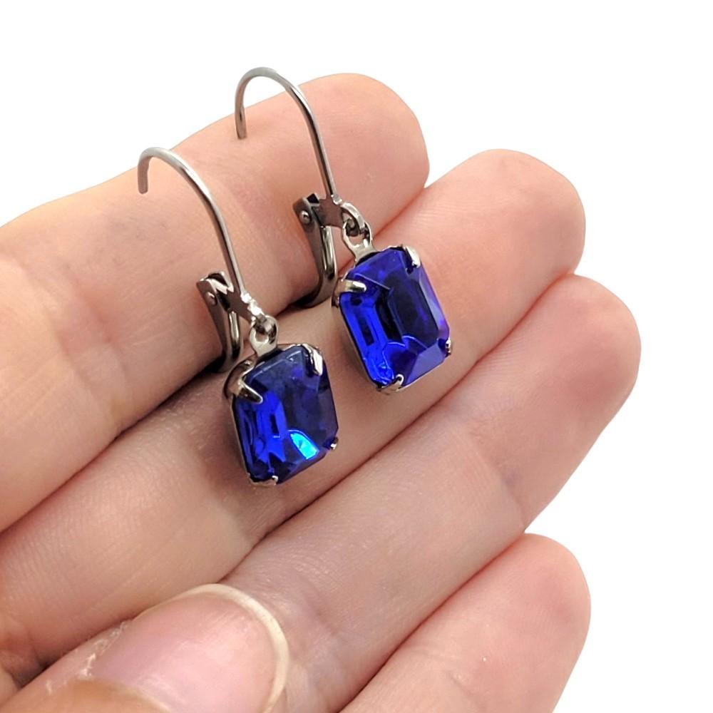 Drop Earrings - Blues - Stainless Steel Vintage Rhinestones (Assorted Shapes) by Christine Stoll | Altered Relics