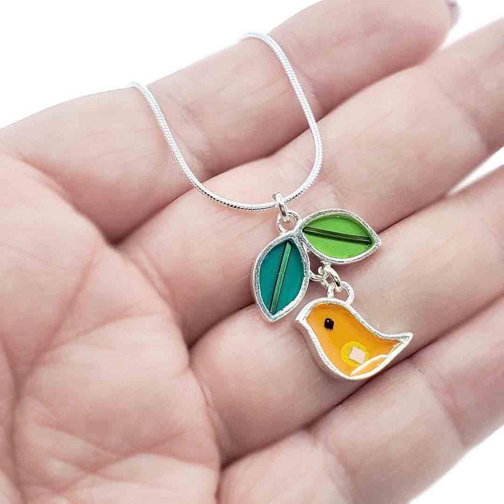 Necklace - Bird Leaf (Yellow Orange - A or B) by Happy Art Studio