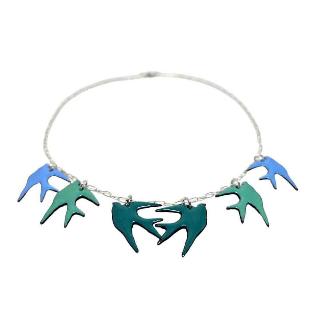 Necklace - 6 Birds (Light Blue Gradient) by Magpie Mouse Studios
